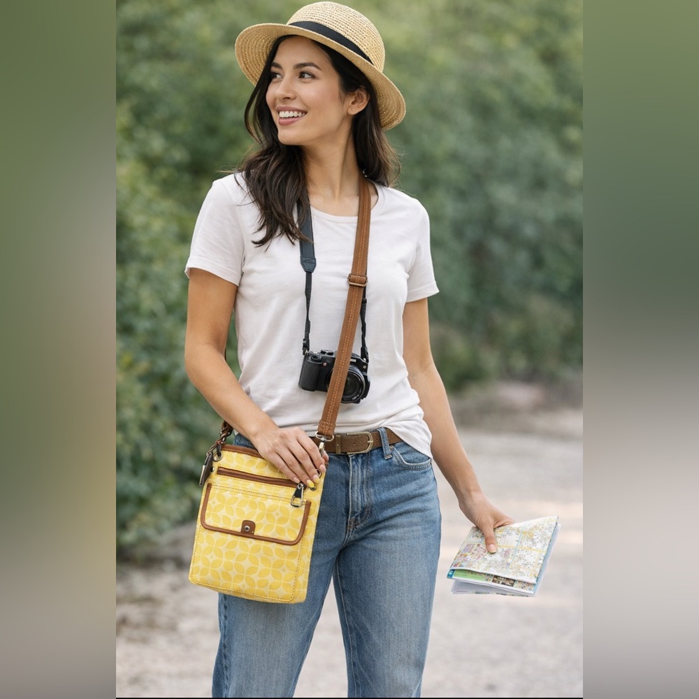 Fossil Yellow and Tan Crossbody Bag